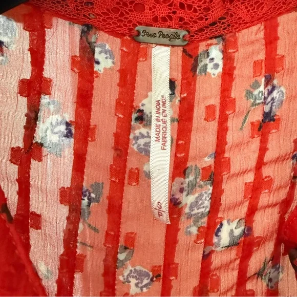 Free People Floral Sheer Red Blouse - Picture 5 of 9